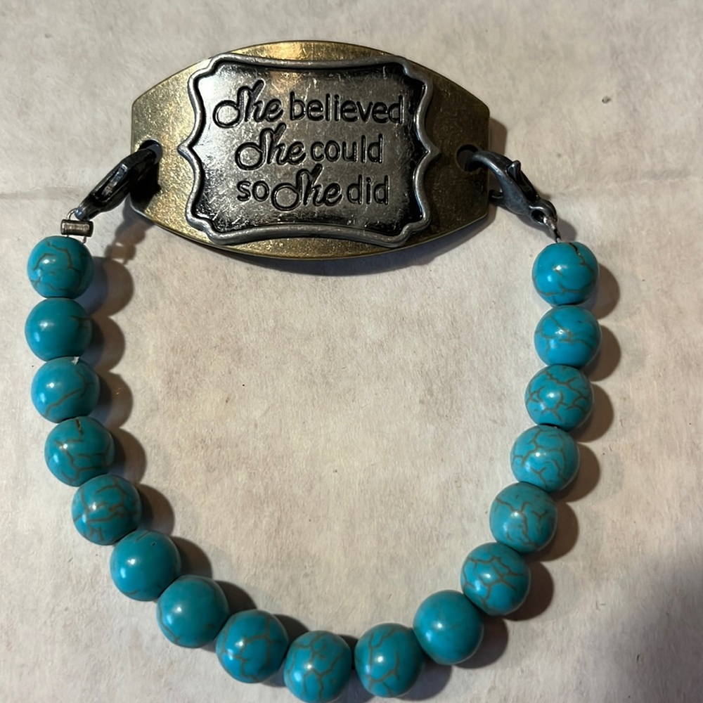 Dyed Turquoise Antique Gold Message Bracelet